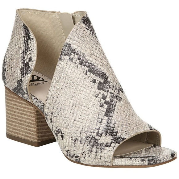 Fergalicious Shoes - Fergalicious Beige Snake-Print Peep Toe Ankle Booties